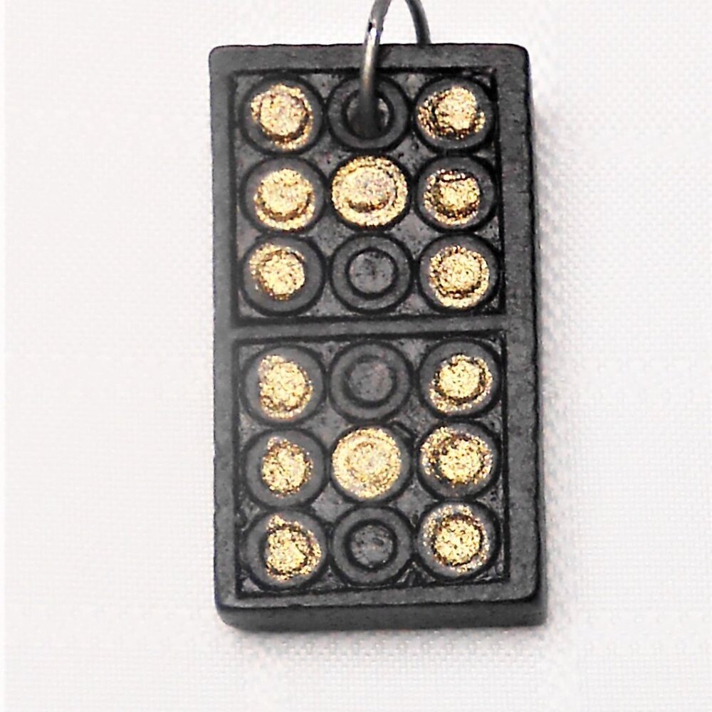 No.1. Two seven dots handmade dominos tiles pendants, gold and lilac colors